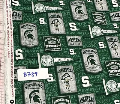 Michigan State Spartans Green Vintage Signs Cotton Quilt Fabric Half Yard • $4.98