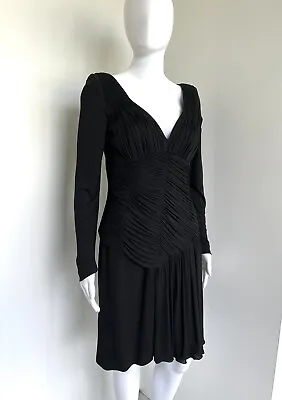 Vicky Tiel Couture Paris Black Dress Small 38 Draped 1980s Knee Length Vintage • $45.67