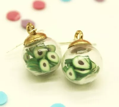 AVOCADO SLICES IN GLASS BALL EARRINGS Cute Novelty Cool Aesthetic Mini Fruit  • $9.95