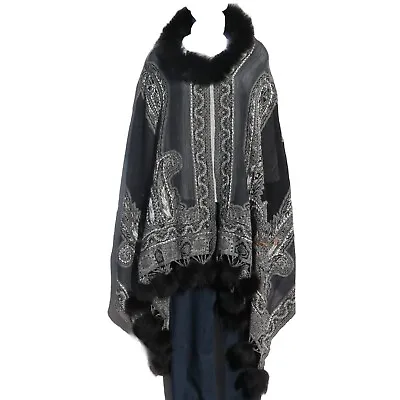 Shawl | Fur | Yak + Sheep | Stitched Embroider | Handmade | Black & Silver • $147.84
