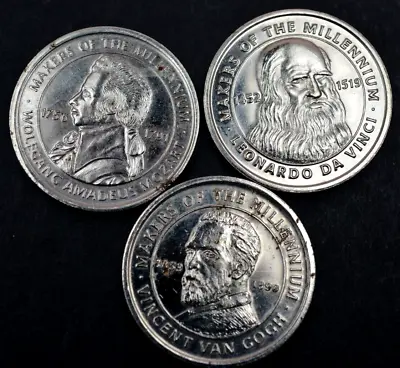 3 X Makers Of The Millennium Coins ~ Mozart ~ Van Gogh ~ Da Vinci • £3.49