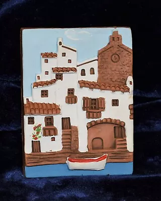 Vintage Detailed 3D Seaside Spanish Mediterranean Hand Crafted Mini-Art Tile  • $21.50