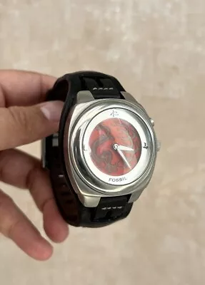 Y2k FOSSIL Big Tic Red Flame Breathing Dragon Watch JR-8198 Box + New Battery • $223.80