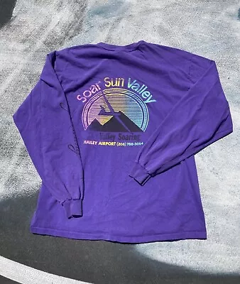 Vintage Soar Sun Valley Flight School Single Stitch Long Sleeve Tee Shirt Purple • $19.99