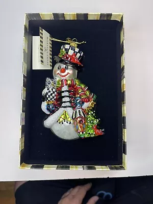 MACKENZIE CHILDS Glass Ornament - WOODLAND SNOWMAN Hand Made In Poland • $99.95