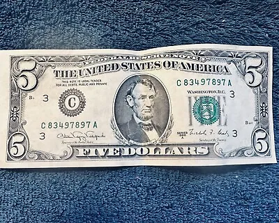 1988 A Five Dollar Bill With A Misaligned Print Error On The Front. Series A. • $1500