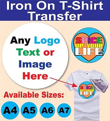 Personalised Any Logo Image Custom Design Vinyl Iron On Transfer T-Shirt • £3.89