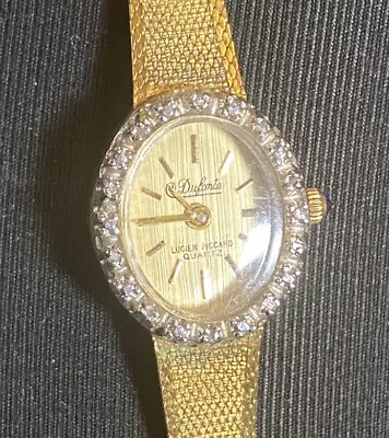 Vintage Dufonte Lucien Piccard Genuine Diamonds Gold Plated Ladies Watch. Works! • $49.99