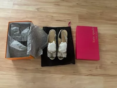 Sparkly Kate Spade Gold Glitter Charm Heels Size 9 Wedding Shoes • $70