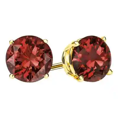 14k Yellow Gold Plated 2 Carat Round Created Garnet CZ Stud Earrings • $8.99