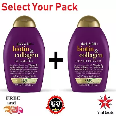 Biotin & Collagen Hair Thickening Sulfate Free Shampoo Conditioner OGX 385ml • £7.89