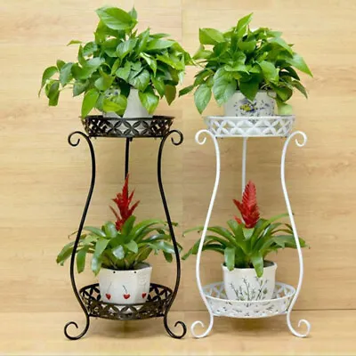 2 Tier Metal Iron Flower Plant Pot Display Stand Shelf Garden Indoor 64cm Tall • £10.94