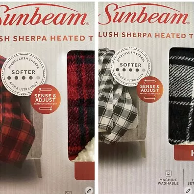NEW Sunbeam Sherpa Heated Throw Blanket Red Black White Buffalo Plaid 3 Settings • $29.99