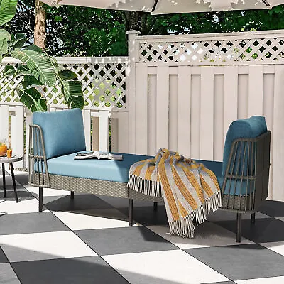 Rattan Patio Bed Outdoor Daybed Sofa Lounge Chair Patio Furniture With Cushion • $252.99