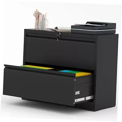 2 Drawer Lateral File Cabinet Metal Filing Cabinet With 2 Drawer Wide Black • $262.01