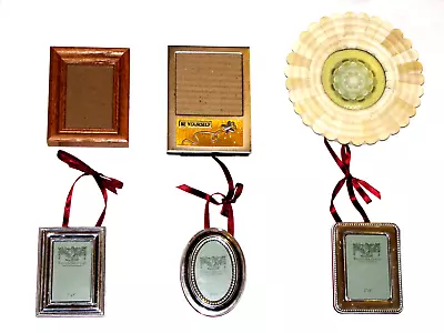 Lot Of 6 Mini Picture Frames Wood House Decor Square Round Oval Silver Flower • $17.99