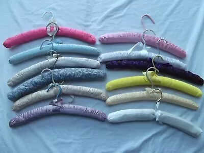 Vtg Lot 12 Padded Clothes Hangers Fabric Bow Lingerie • $19.99