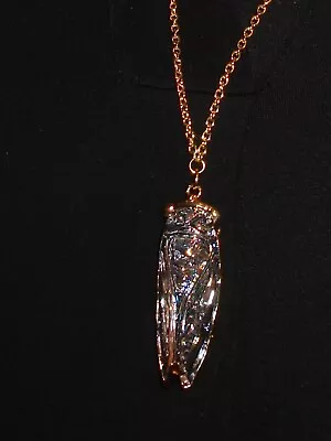 Glass Iridescent Cicada On 28  GP Fine Necklace Symbol Of Survival & Defiance • $20