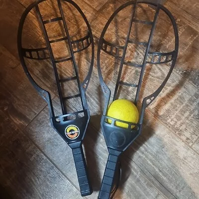 Vintage Wham-O Trac-Ball Toy Game 1975 2-Racquets & 1 Yellow Ball  • $32