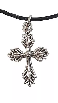 Silver Alloy OLIVE Tree Art Crucifix Cross 25x17mm Pendant Necklace Jewellery • £2.80