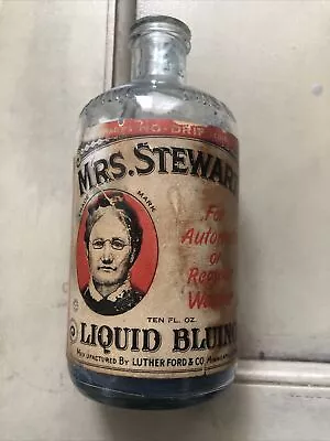 Vintage Bottle Of Mrs. Stewart's Liquid Bluing 10 Oz Luther Ford & Co • $25