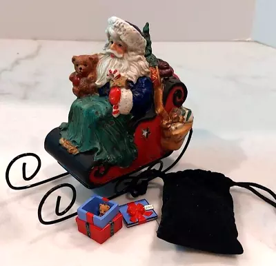 VTG Santa Claus On Sled W/ Toy Bag & Present Votive Candle Holder TRINEO VOTIVO • $11.94