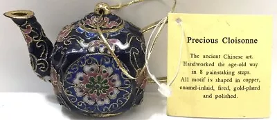 Cloisonne Teapot Miniature Ornament Enamel Copper Gold Plated 2 1/2  Christmas • $24.99