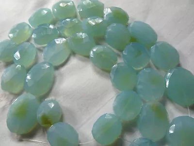 7 1/4  Str Chalcedony Stone Beads Faceted Ovals Aqua 15.25-21.5mm Long A541 DNG • $7.75