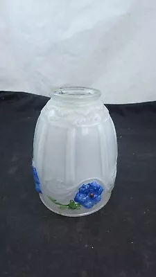£15.46 • Buy VTG Hand Painted Glass Lamp Shade Blue Floral Flowers Table Bridge Light Fixture