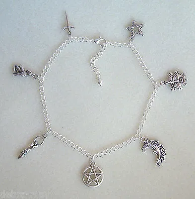 Pentagram Goddess Green Man Charm Anklet Ankle Bracelet - Wiccan Pagan Witch • £5.20