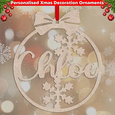 Christmas Personalised Name Wooden Xmas Tree Bauble Ornament Decoration Design • £3.65