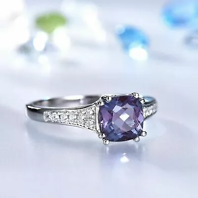 2.30 Ct Cushion Cut Simulated Alexandrite Engagement Ring 14K White Gold Finish • $176.99