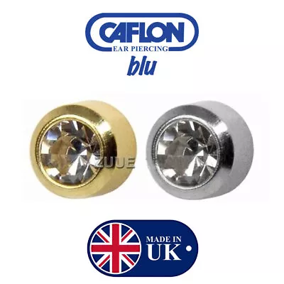 Caflon Blu Diamante Gold Plated & Steel Bezel Set Ear Piercing Stud Earrings • £3.45