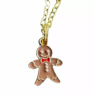 16” Gold Plated Iron Dark Gingerbread Cookie Necklace  • $3.50