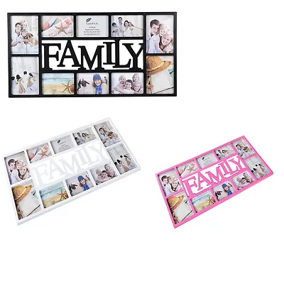 Large Family 10 Multi Picture Aperture Photo Wall Frame BlackBrownPink/White • £19.99