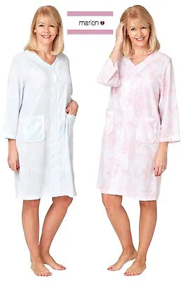 Ladies Waffle Agnes Print Zip Robe Dressing Gown  S To L Blue pink Ma35695 • £24.95