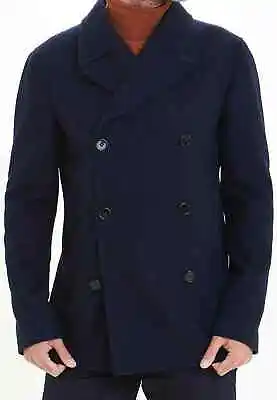 Men's Wool Double Breasted Pea Coat Jacket Military Navy Blue • $84.99