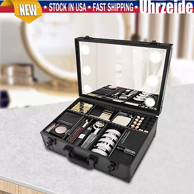 Makeup Train Case W/ LED Light & Mirror  Jewelry Storage Box Cosmetic Organizer • $69