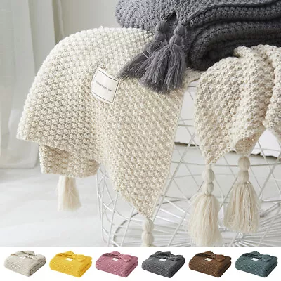 Luxury Knitted Tassel Blanket Sofa Bed Throws Double & King Size Soft Warm Rugs • $48.83