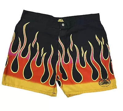 Vintage 90s Sundek Swim Trunks FIRE Flames Shorts Made In USA Waist 34 • $29.99