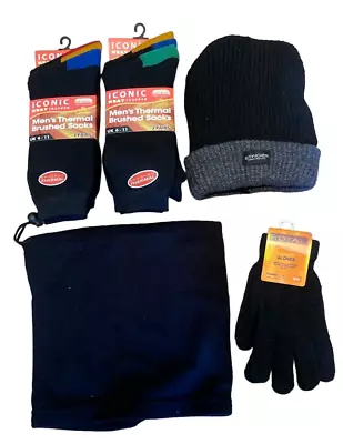 Thermal Gloves | 3 Pair Warm Socks | Winter Snood | Warm Lined Hat | MENS HAMPER • £14.86