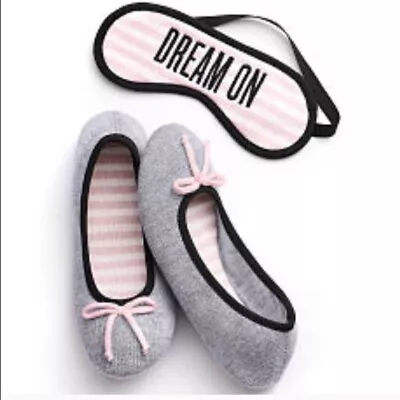 Victoria's Secret Slippers &  Dream On  Eye Mask Gift Set Gray & Pink S • $24.99