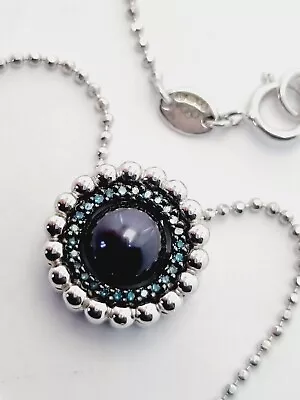 Links Of London Effervescence Blue Diamond Black Pearl Necklace New • £250
