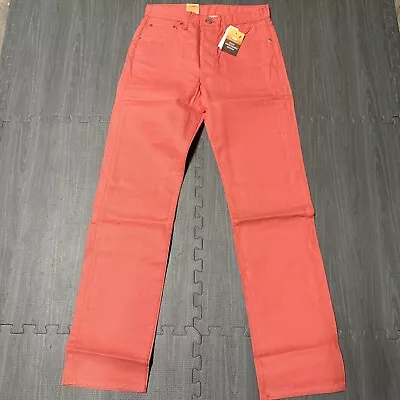 Levis 501 Mens Button Fly Shrink To Fit Salmon Pink Red Denim Jeans 30x34 • $31.49