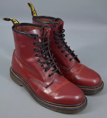 Men's Burgundy Red Leather Dr. Martens 8 Eye Lace Up Boots Size UK 8 EU 42. • £16