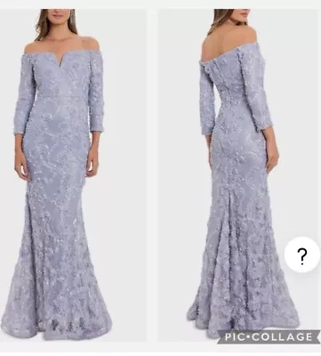 Xscape Off The Shoulder Floral Appliqué Gown Blue Gray 14 • $75