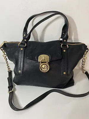 Michael Kors Hamilton Medium Black Saffiano Leather Satchel Shoulder Bag • $89