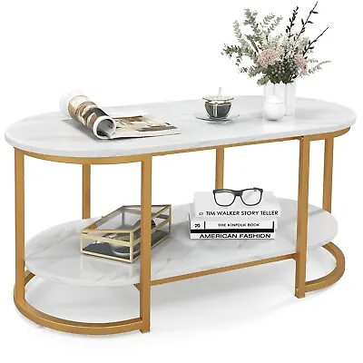 Modern Faux Marble Coffee Table 2-Tier Rectangular Chic Cocktail Accent Table • £69.95