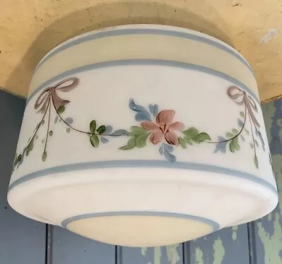 Vtg Frosted Floral Garland Painted Glass Dome Light Cover Blue Yellow Pink Green • $39.99