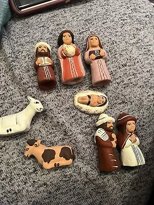 Peruvian Clay Hand Made 8 Piece Miniature Nativity Scene Set • $35